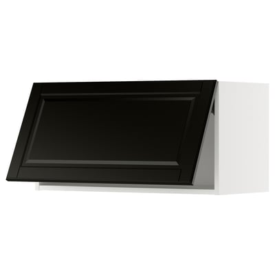 METOD kitchen unit with black beveled door.