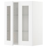 White ikea METOD kitchen cabinet set with glass doors. Minimalist, modern design.