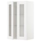 A white ikea METOD kitchen cabinet with glass doors featuring a modern design.