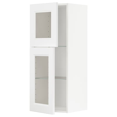 METOD white cabinet, glass doors, modern design, two shelves.