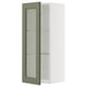 A METOD kitchen cabinet with an axstad glass door in gray-green, featuring adjustable shelves.