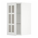 White METOD kitchen wall unit with three adjustable glass shelves, modern design.