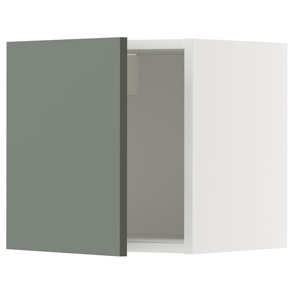 Though. METOD kitchen cabinet in gray-green with white interior, featuring a modern design and sturdy frame construction.