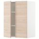 A modern light wood-colored kitchen cabinet with a shelving unit inside. It a sleek, minimalist design with adjustable shelves.