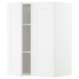 White METOD wall cabinet with shaker-style doors, adjustable shelves, and solid wood frame.