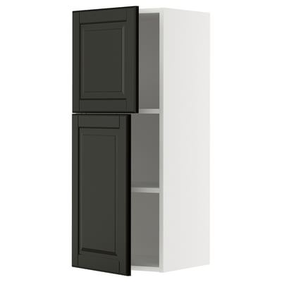 Black METOD kitchen cabinet with beveled doors.