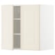 White METOD kitchen cabinet, two doors, one open with shelf.