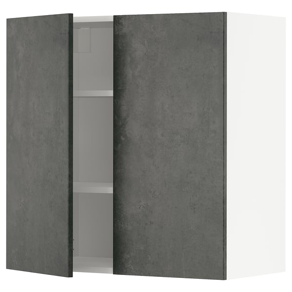 Modern kitchen cabinet in grey, featuring two doors and adjustable shelves, part of the METOD system.