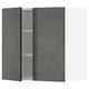 Modern grey concrete effect kitchen cabinet with white shelves.
