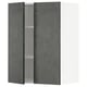 A dark grey concrete effect METOD kitchen cabinet with one door open, revealing shelves inside.