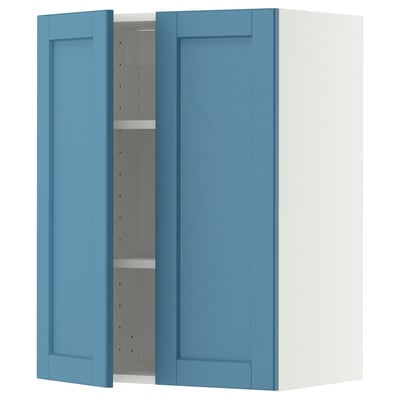 METOD Wall cabinet with shelves/2 doors, white/Lerhyttan blue, 60x80 cm