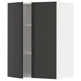 A dark gray modern wall cabinet from the METOD kitchen system by ikea, featuring two doors and adjustable shelves.