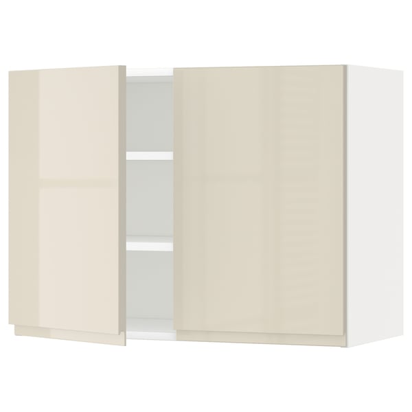 METOD wall cabinet, beige, glossy finish, two doors, rectangular shape, sleek design.