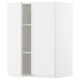 White high-gloss kitchen cabinet with adjustable shelves.