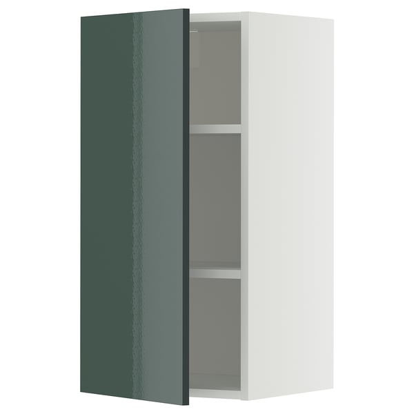 Modern kitchen cabinet, METOD series, high-gloss grey-green color, rectangular shape, sleek design.