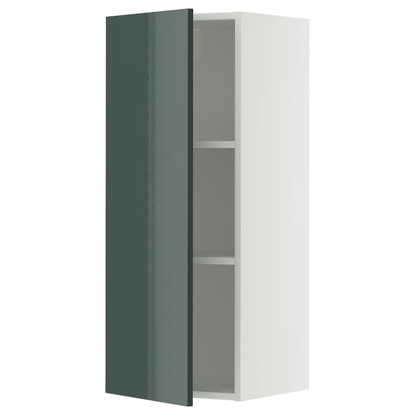 Modern kitchen cabinet, ikea METOD, glossy green-gray door, adjustable shelf.