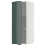 Modern kitchen cabinet, ikea METOD, glossy green-gray door, adjustable shelf.