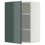 METOD wall cabinet, high-gloss grey-green, rectangular with one door open, showcasing adjustable shelves.