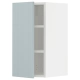 Modern grey-blue high-gloss cabinet, sleek design with multiple shelves.