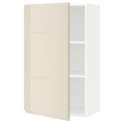 Modern white cabinet with adjustable shelf, beige high-gloss door, square shape.