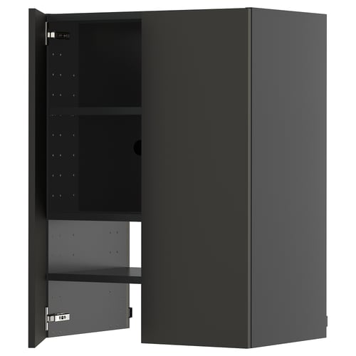 METOD black square kitchen cabinet, adjustable shelf, open door.