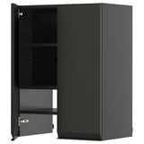 Black METOD kitchen cabinet with adjustable shelf and open door.