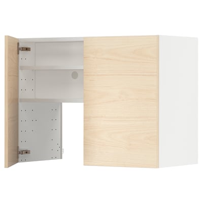 METOD kitchen cabinet, light wood, two doors, adjustable shelf, silver hinges.