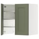 Open green cabinet with adjustable shelves, part of METOD system with axstad fronts.