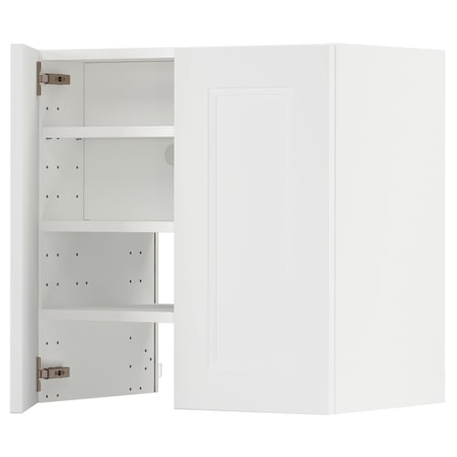 White METOD kitchen cabinet with adjustable shelves and hinges.