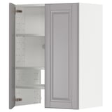 METOD grey kitchen cabinet, soft grey, rectangular, three shelves, bevelled doors.