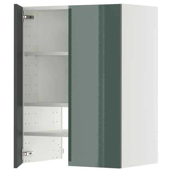 Modern kitchen cabinet, METOD. Gray-green front, glossy finish. Includes three adjustable shelves, sturdy frame.