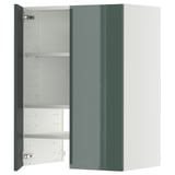 Modern kitchen cabinet, METOD. Gray-green front, glossy finish. Includes three adjustable shelves, sturdy frame.