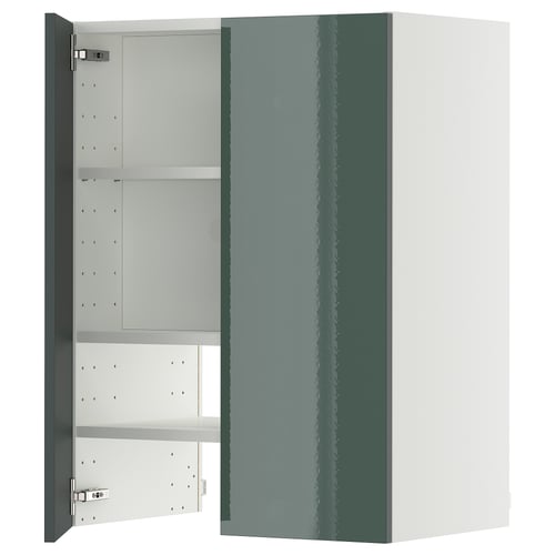 Modern kitchen cabinet, METOD. Gray-green front, glossy finish. Includes three adjustable shelves, sturdy frame.