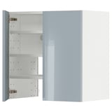 A modern, high-gloss light blue-gray cabinet from the METOD kitchen system, designed with adjustable shelves and versatile door mounting.