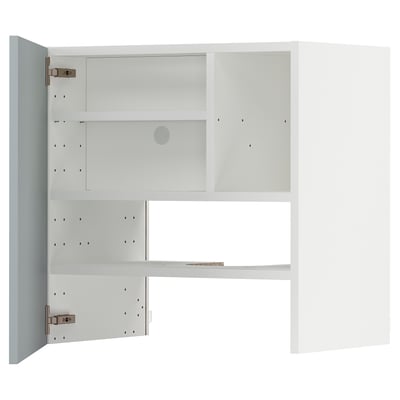 White METOD kitchen cabinet with adjustable shelves and silver hinges.