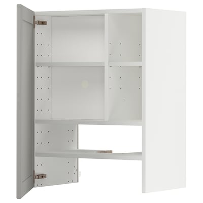A white METOD kitchen cabinet with an open door, highlighting its interior shelves and adjustable shelves.