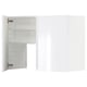 A white METOD kitchen cabinet with a modern, glossy finish. It has two doors, one open revealing an adjustable shelf.