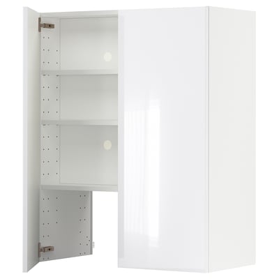 Modern white high-gloss cabinet with mirrored door and adjustable shelves.