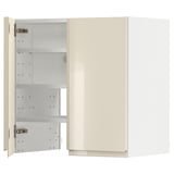 A high-gloss beige METOD kitchen cabinet with an adjustable shelf and reversible door.