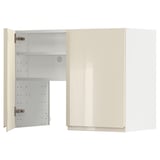 A beige, modern kitchen cabinet from the METOD system with a glossy finish and adjustable shelves.