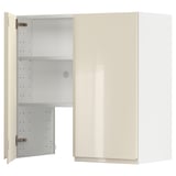 A cream-colored, high-gloss METOD kitchen cabinet with an adjustable shelf and a door mounted on the left side.