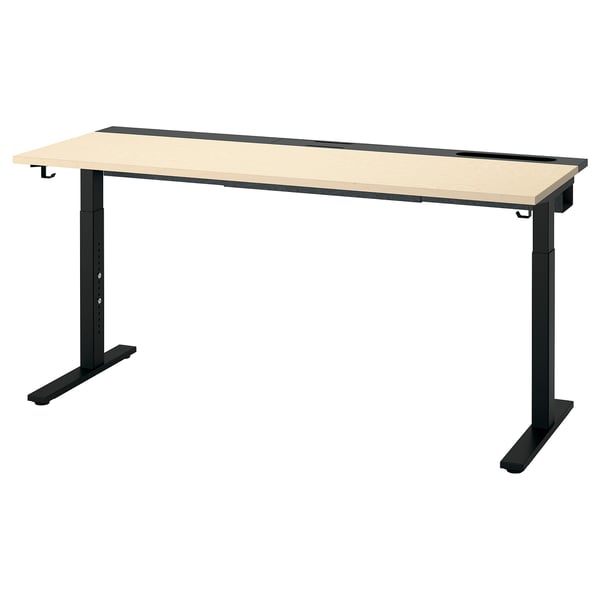MITTZON height-adjustable desk in light wood, black metal legs, and adjustable height.