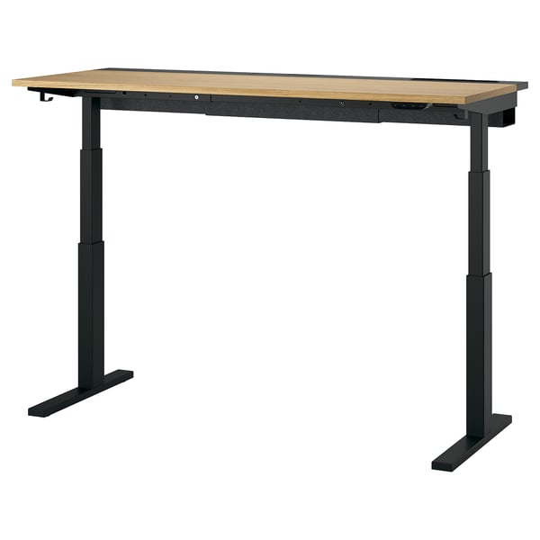 MITTZON sit-stand desk: metal base, wood top, adjustable. Or alternatively: MITTZON standing desk: black base, wood top, height adjustable.