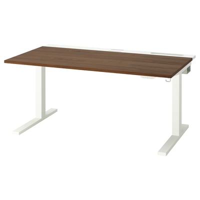 MITTZON adjustable desk, brown top, white legs, modern design for easy height adjustment.