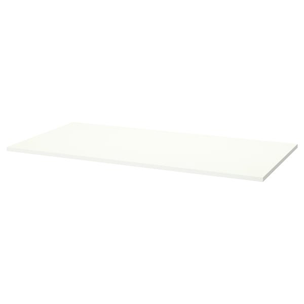 A white MITTZON office table. Its rectangular, made from melamine foil and particleboard, with durable, stain-resistant surfaces.