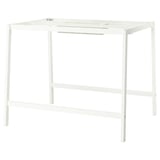 A white MITTZON desk with a minimalist design, featuring metal legs and a steel structure.