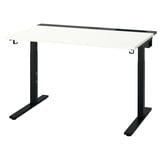 MITTZON black adjustable desk with white top, featuring hooks and cable management.