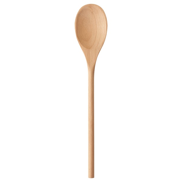 The MIXA wooden spoon is crafted from solid beechwood. It a natural, light tan color with a simple, ergonomic design. Ideal for cooking and serving.