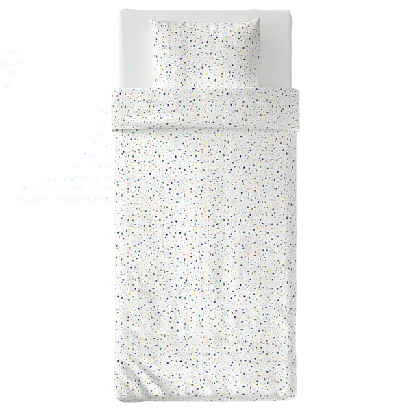 MÖJLIGHET terrazzo-patterned kids duvet in white with multicolor squares, made of 100% cotton.