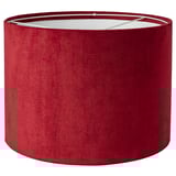 Red MOLNSKIKT lamp shade, cylindrical shape, soft velvet texture, modern design.